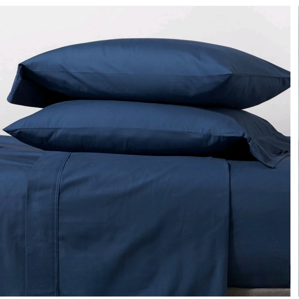 Threshold Full 300 Thread Count Ultra Soft Flat Sheet Dark Blue